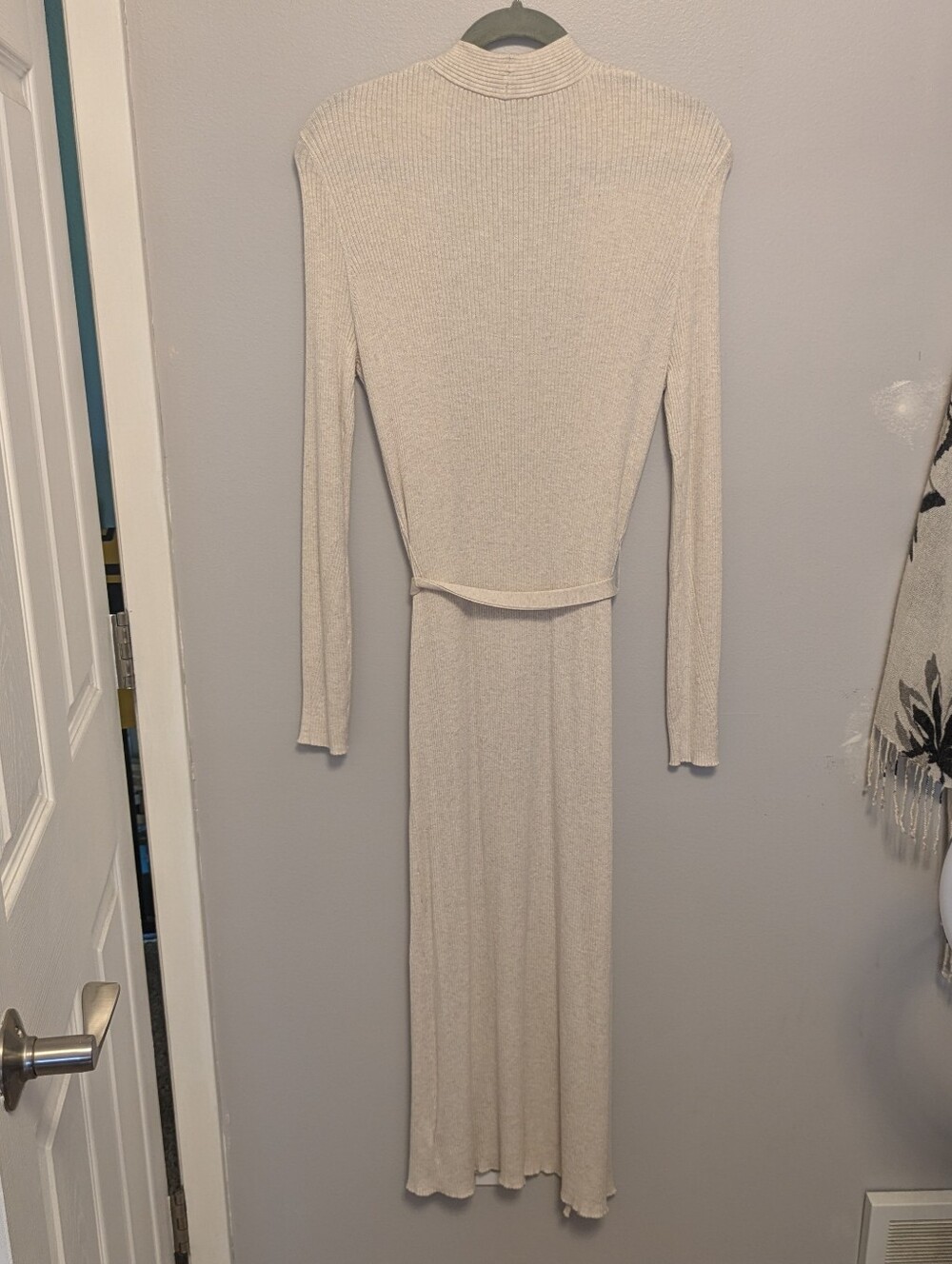 Express Ribbed Maxi Cardigan In Oatmeal - Picture 3 of 3
